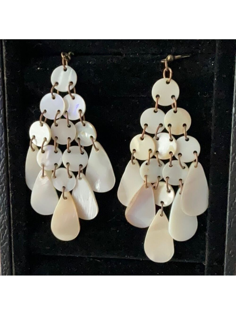 Vintage White Tan Shell Dangle Earrings